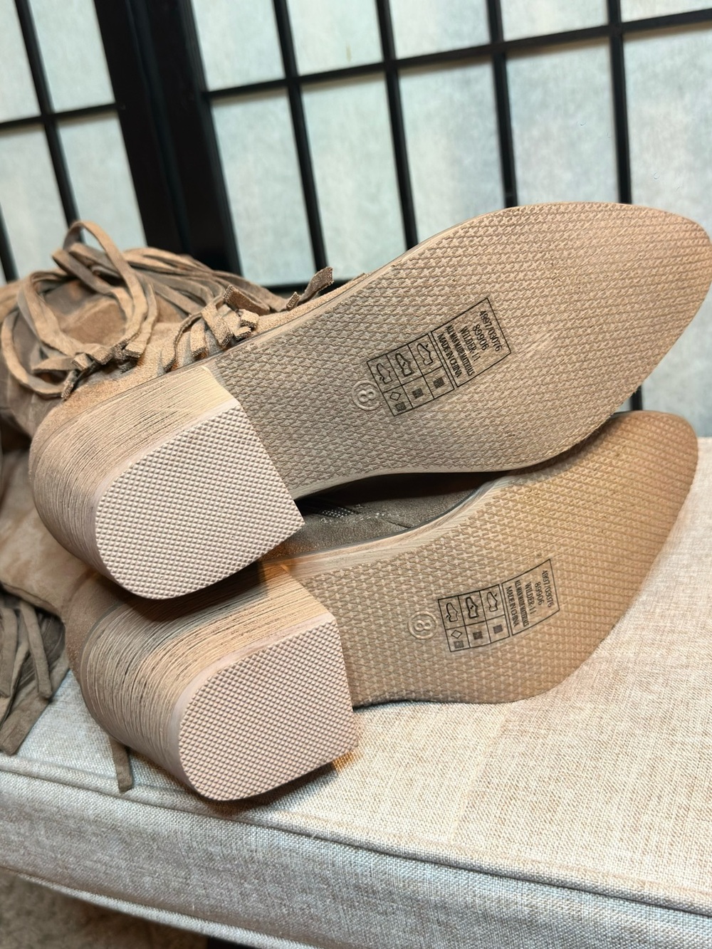 PIERRE DUMAS Suede Fringe Knee-High Cowgirl Boots - Taupe - Picture 6 of 6